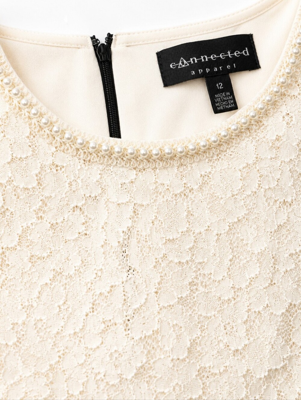 Connected Apparel | Lace Bodice Pearl Accent Dress | Size 12 | Black Ivory - Picture 3 of 11